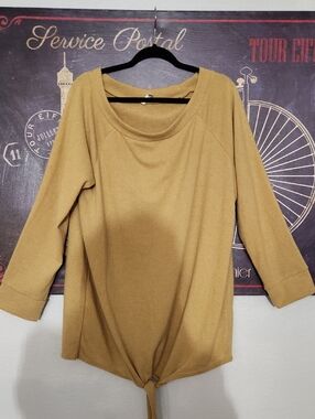Beeson River Mustard Tie-Hem 3/4 Sleeve Tunic